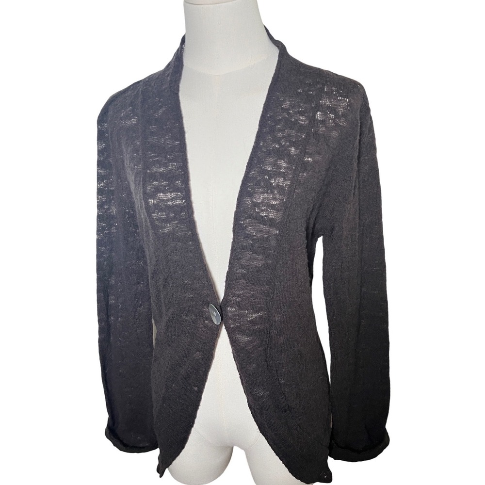 Minimalist Sheer Wool Open Cardigan Dark Brown Black Tone Womens L‎